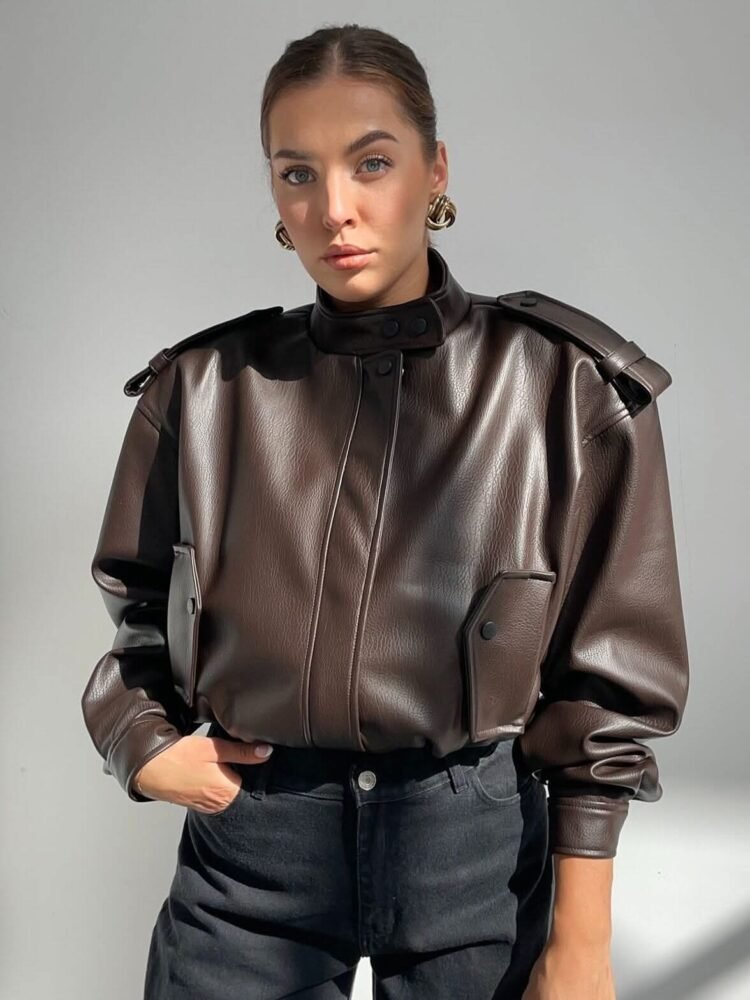 Emo Faux Leather Jacket Dark Chocolate