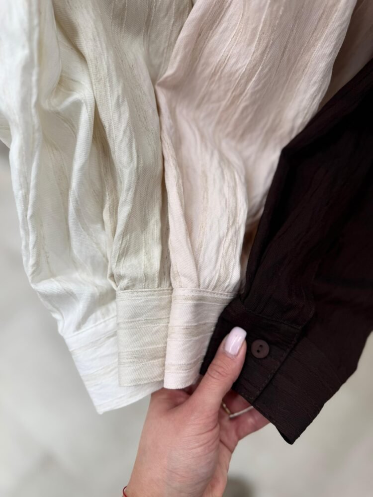 Oversized Striped Shirt Beige - Image 2