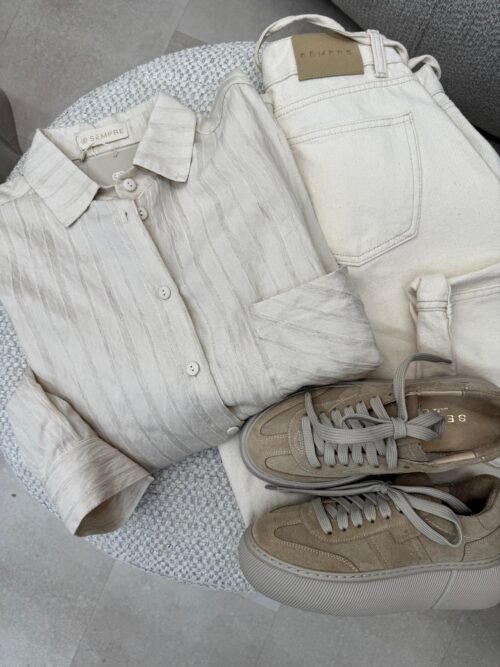 Oversized Striped Shirt Beige