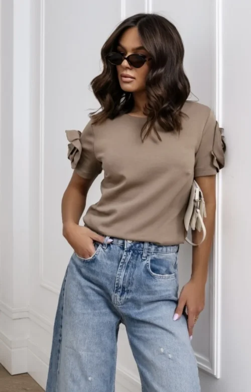 T-Shirt With Decorative Sleeve Latte