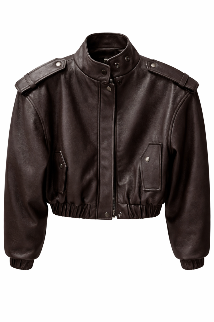 Emo Faux Leather Jacket Dark Chocolate - Image 4