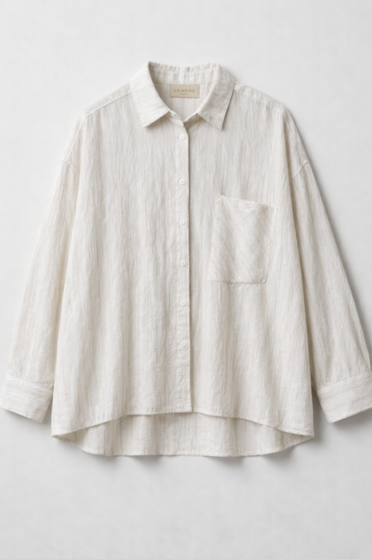 Oversized Striped Shirt Cream - Image 4