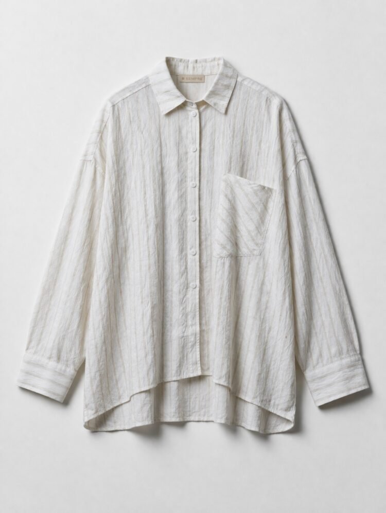 Oversized Striped Shirt Beige - Image 4