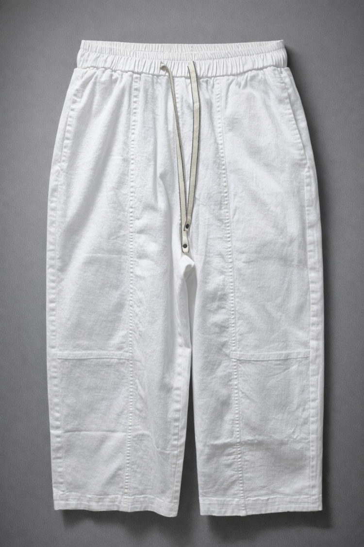 White Cotton Barrel Pants - Image 3