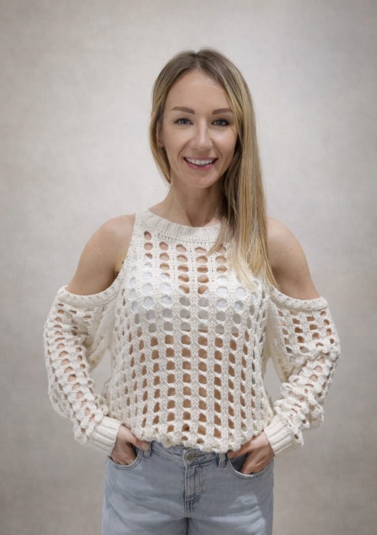 Open Knit Sweater White - Image 2