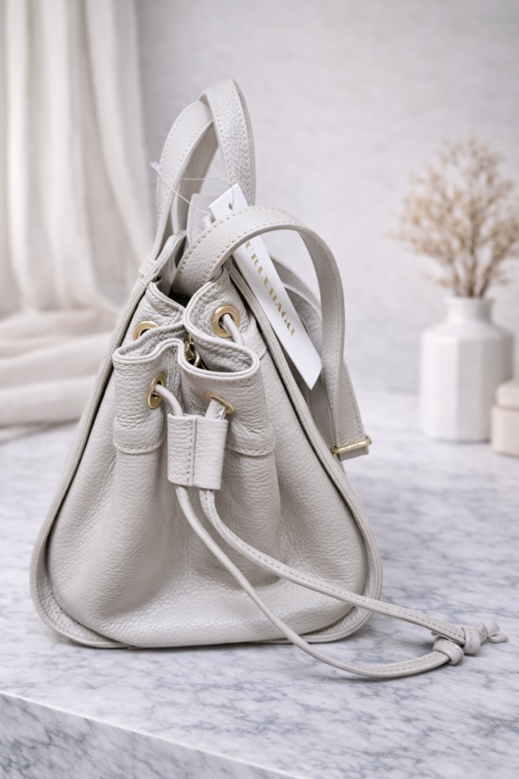 Leather Bucket Bag Light Beige - Image 2