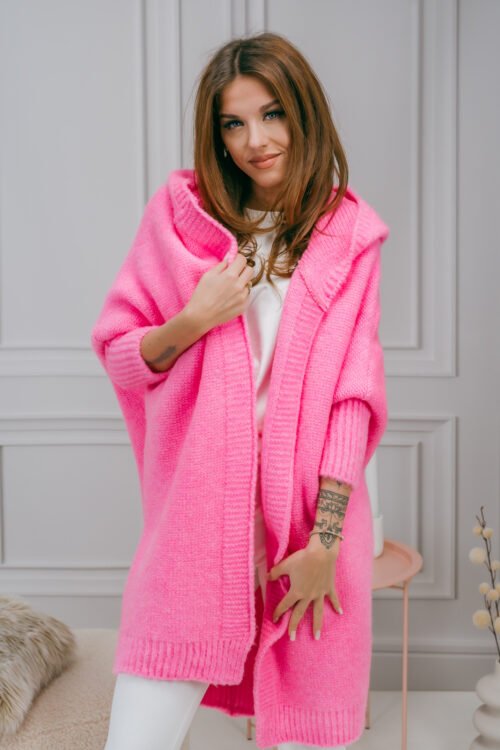 Long Rio Cardigan With Hood Pink