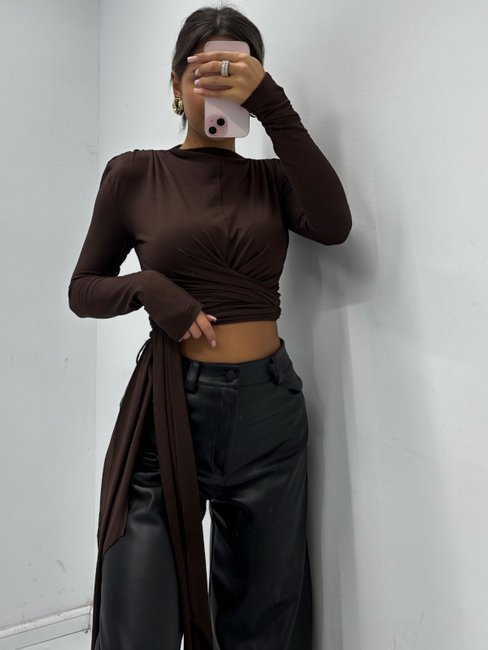 Tie Down Blouse Dark Chocolate