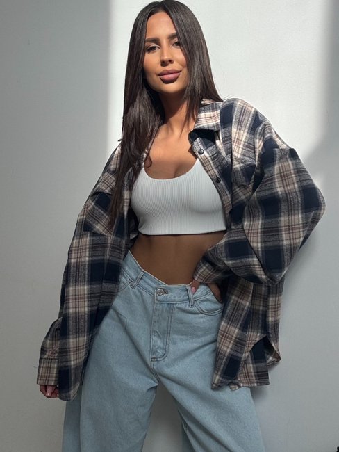 Checked Shirt Navy Blue