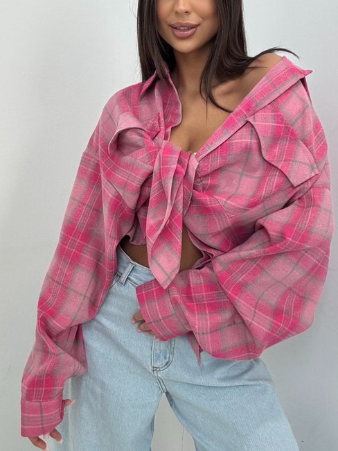 EMO Checked Shirt Raspberry - Image 3