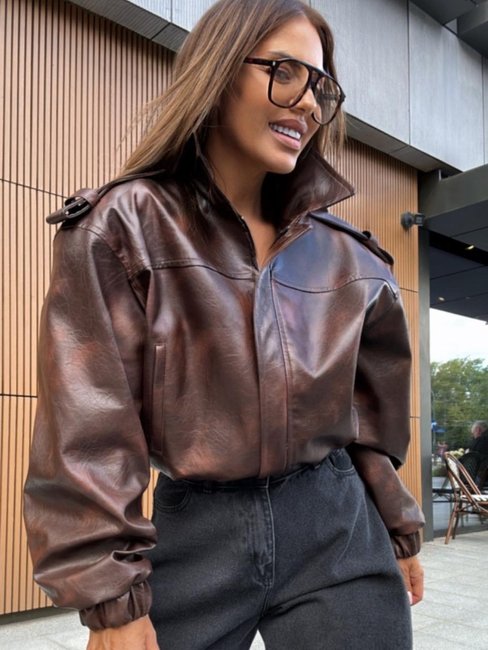 Vintage Matte Faux Leather Jacket Brown