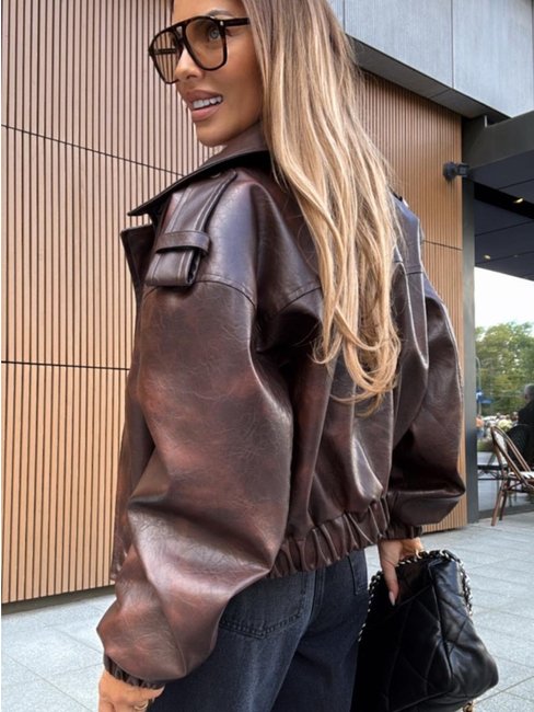 Vintage Matte Faux Leather Jacket Brown - Image 4