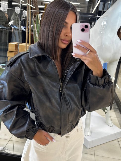 Vintage Faux Leather Jacket Black/Brown - Image 2