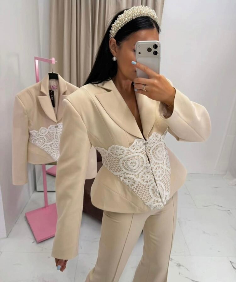 High Waisted Flare Trousers Beige