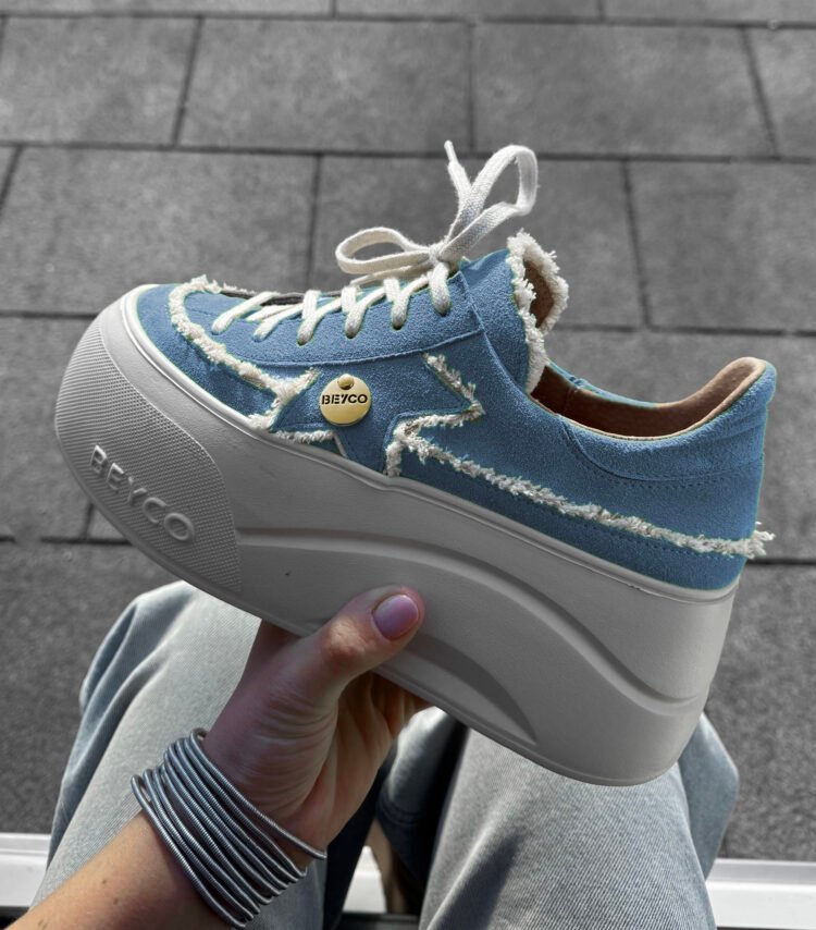 Beyco leather sneakers with linen blue 26-5