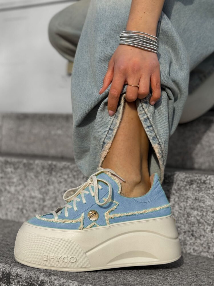 Beyco leather sneakers with linen blue 26-5 - Image 3