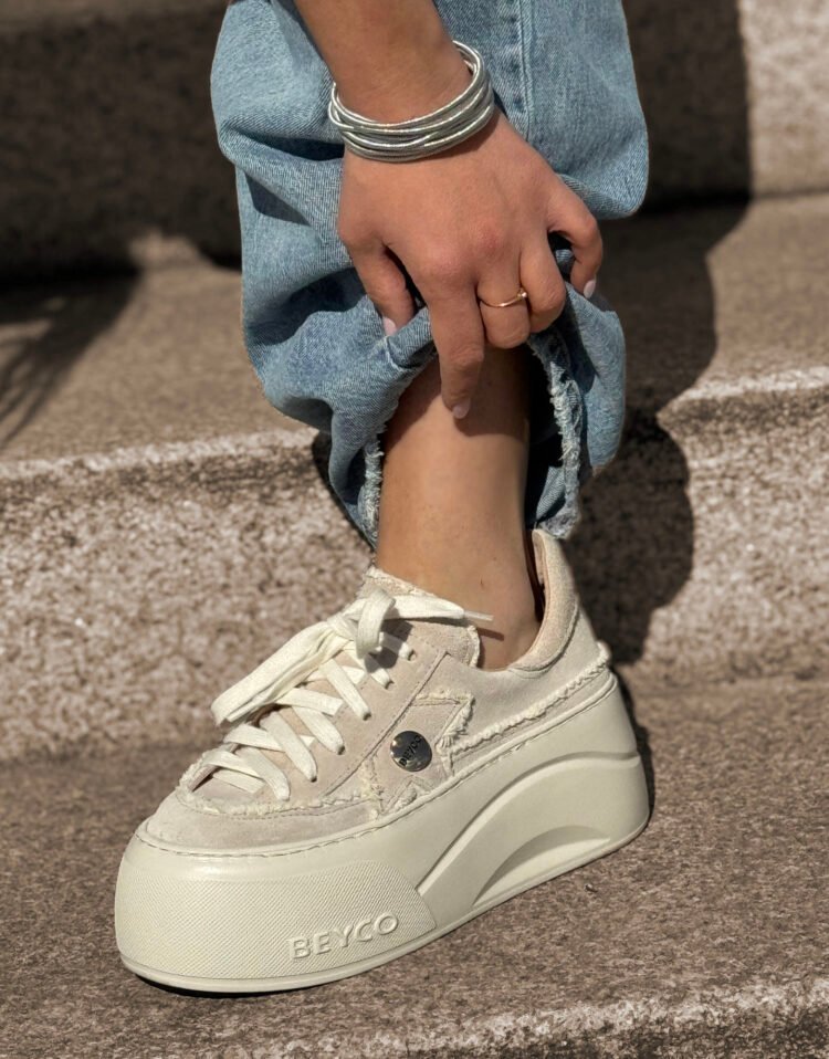 Beyco leather sneakers with linen beige 26-5 - Image 2