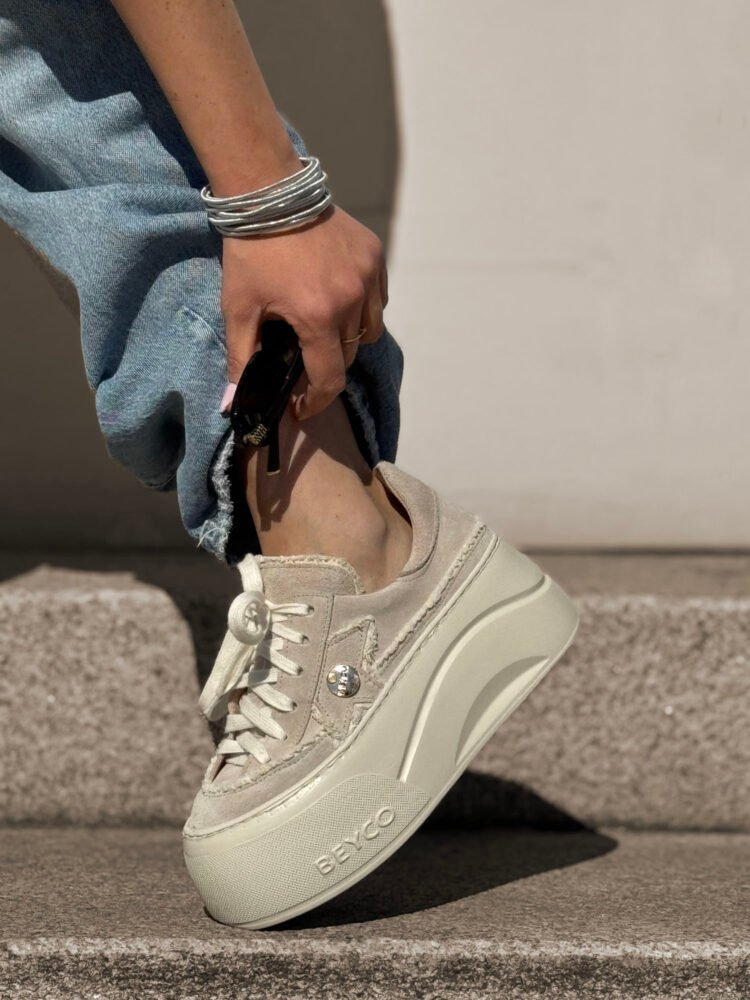 Beyco leather sneakers with linen beige 26-5