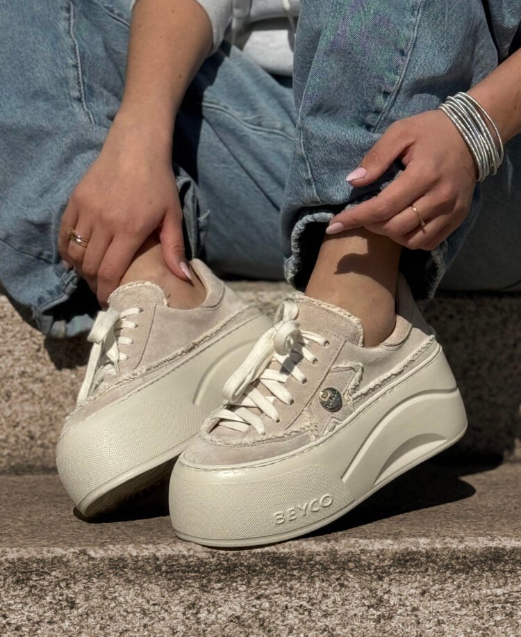 Beyco leather sneakers with linen beige 26-5 - Image 4