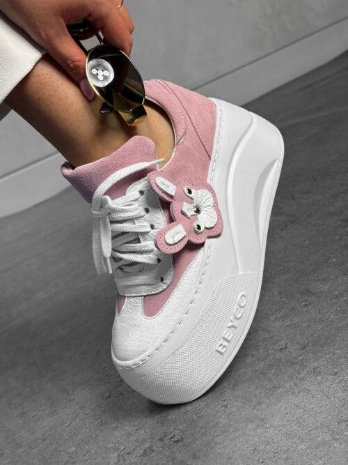 Beyco leather sneakers with bulldog print pink 25-42