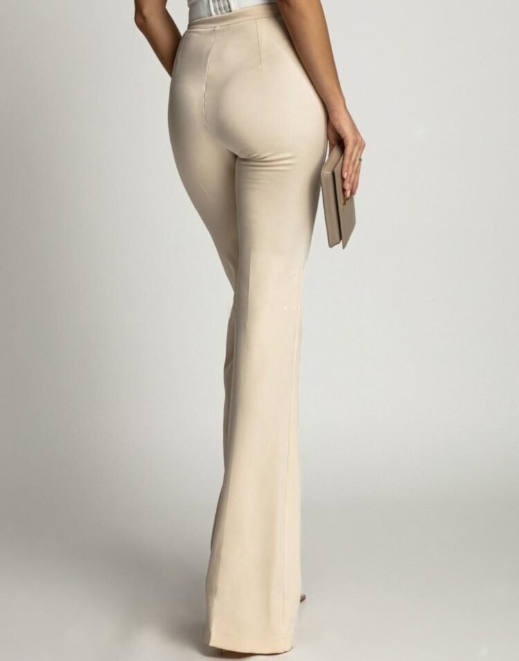 High Waisted Flare Trousers Beige - Image 3