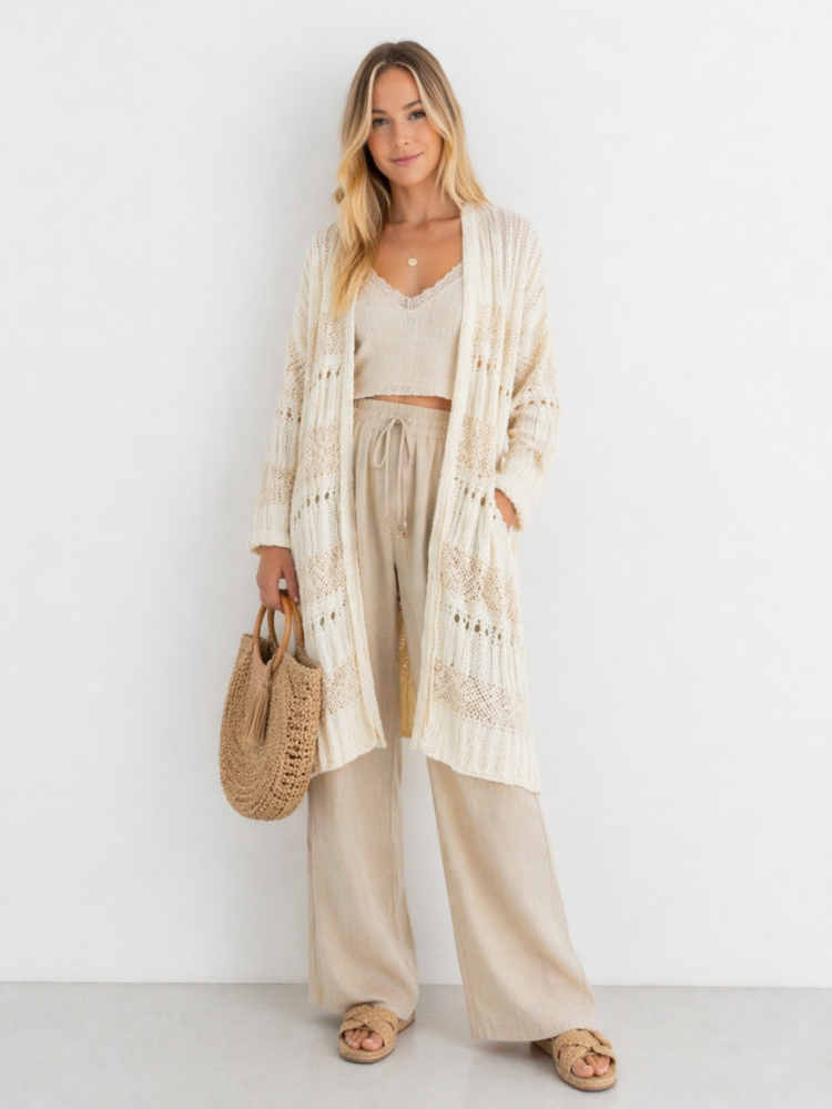 Knit BOHO Cardigan Cream - Image 2
