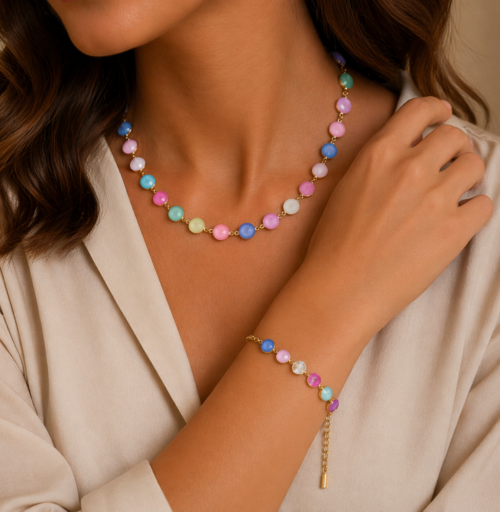 Bracelet with colourful round crystals