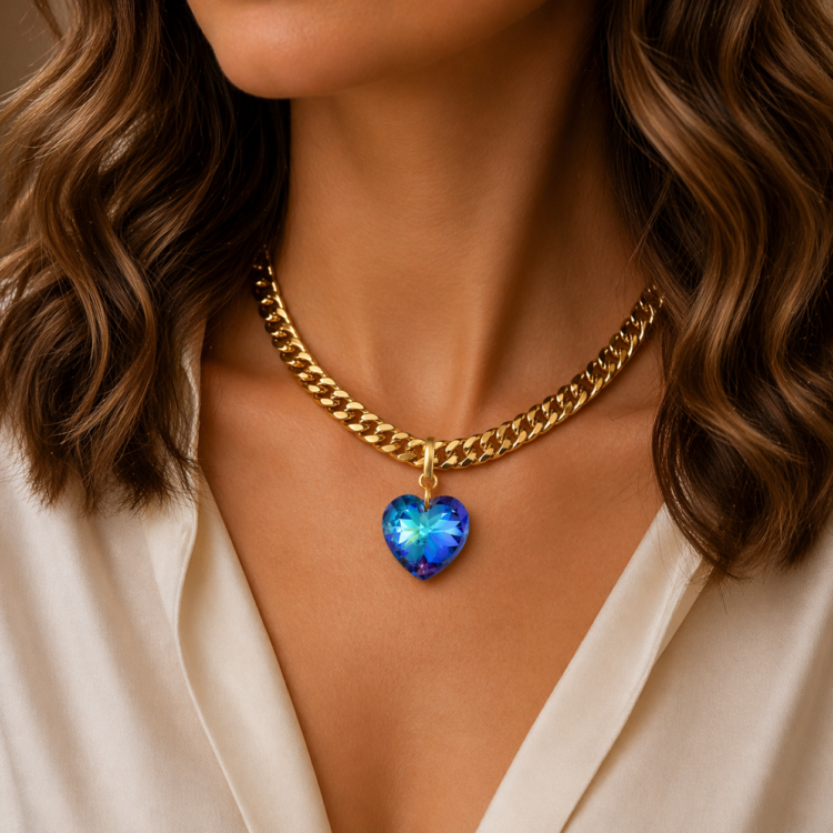 Primero Wide Crystal Heart Chain
