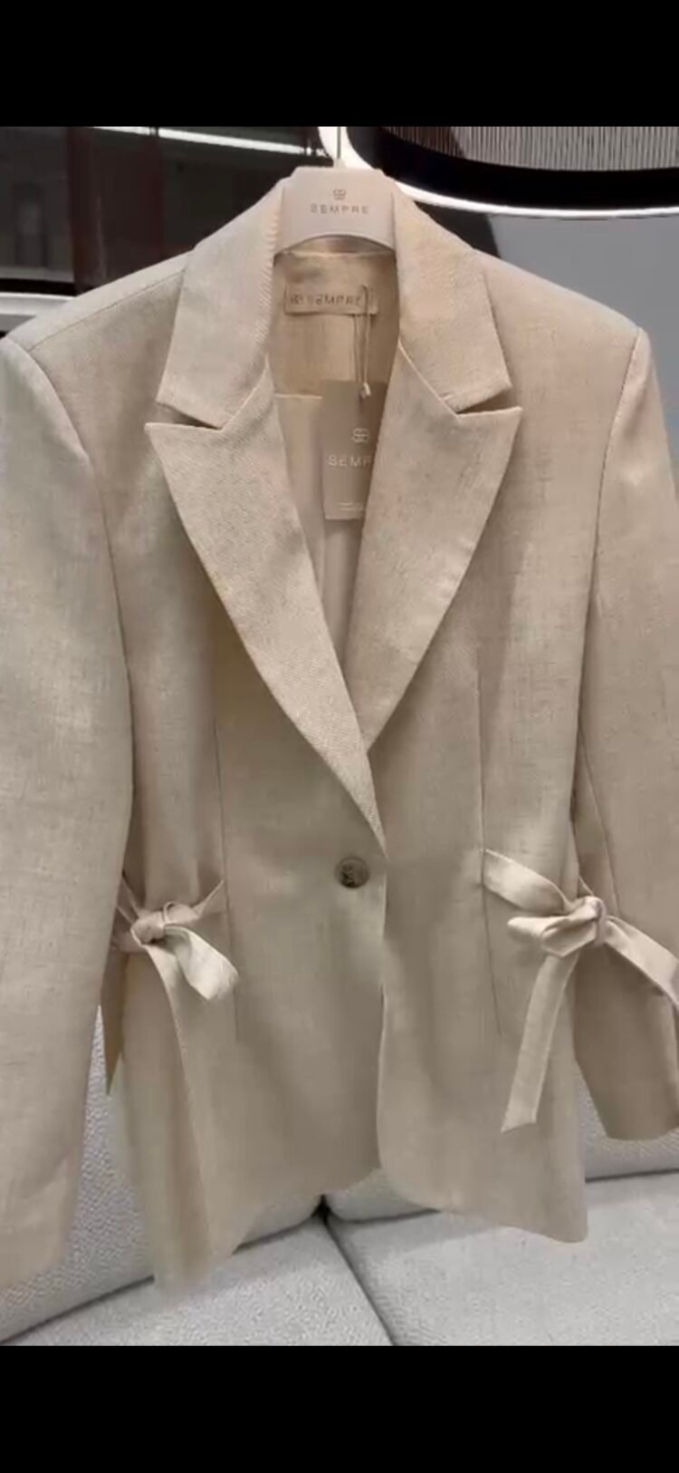 Sempre Light Beige Tie Waist Blazer - Image 4