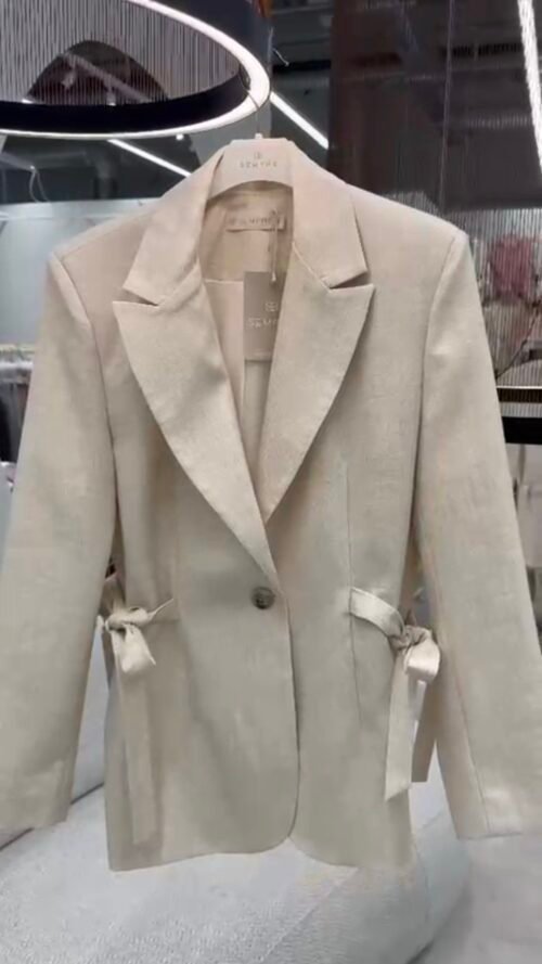 Sempre Light Beige Tie Waist Blazer