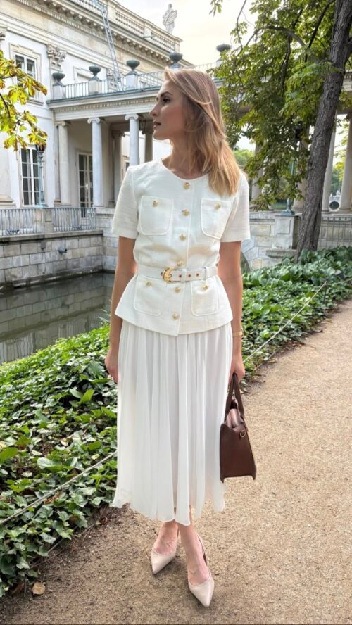 Light Beige Claris Set – Blouse + Pleated Skirt