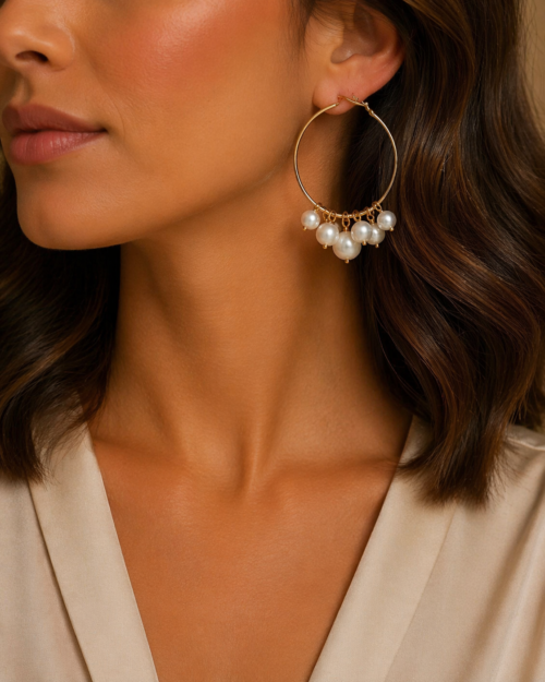 Hoop earrings covered with pearls