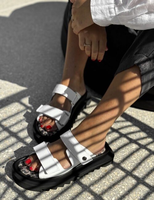 Leather flip-flop sandals with thick sole KL8 white