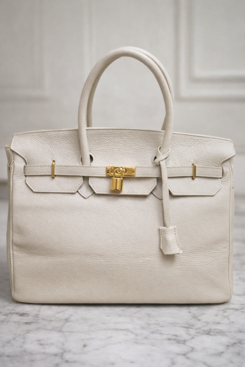 Elegant Leather Handbag with the key Light Beige