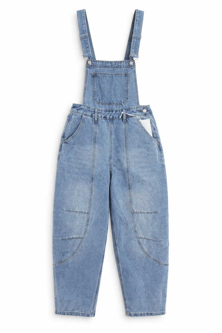 Light Blue Denim Barrel Dungarees - Image 2