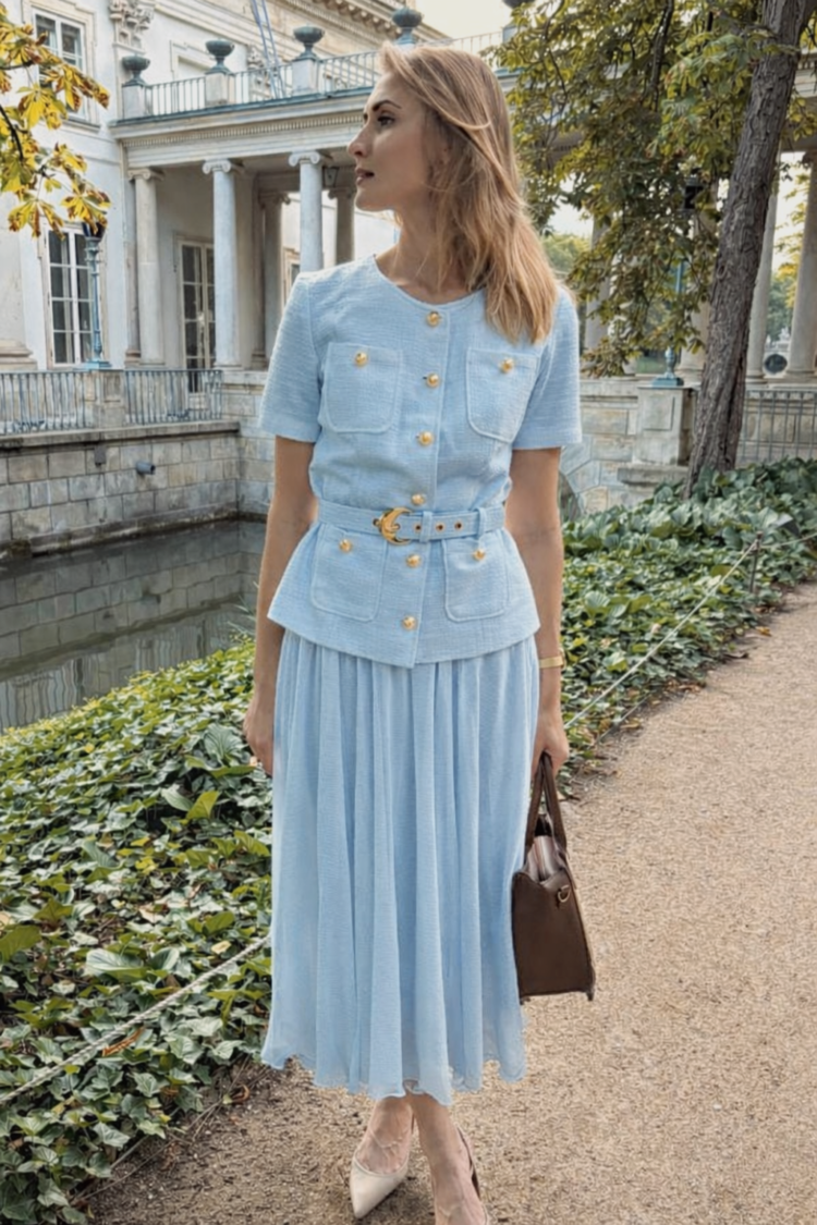 Blue Claris Set – Blouse + Pleated Skirt