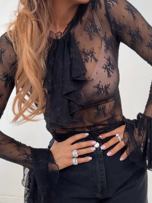 Lace Blouse with Ruffle black