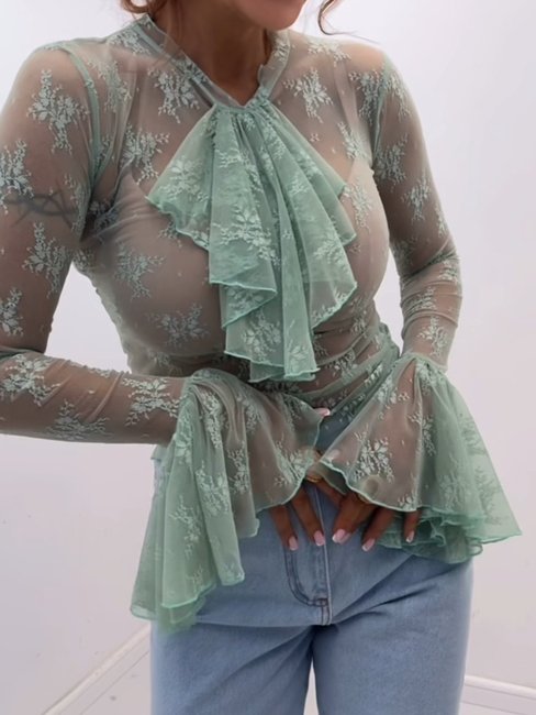Lace Blouse with Ruffle mint