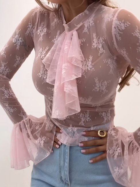 Lace Blouse with Ruffle pink
