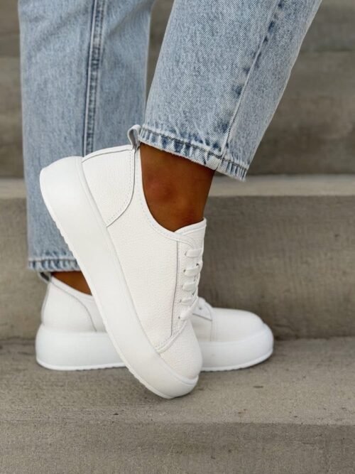 White Platform Leather Sneakers