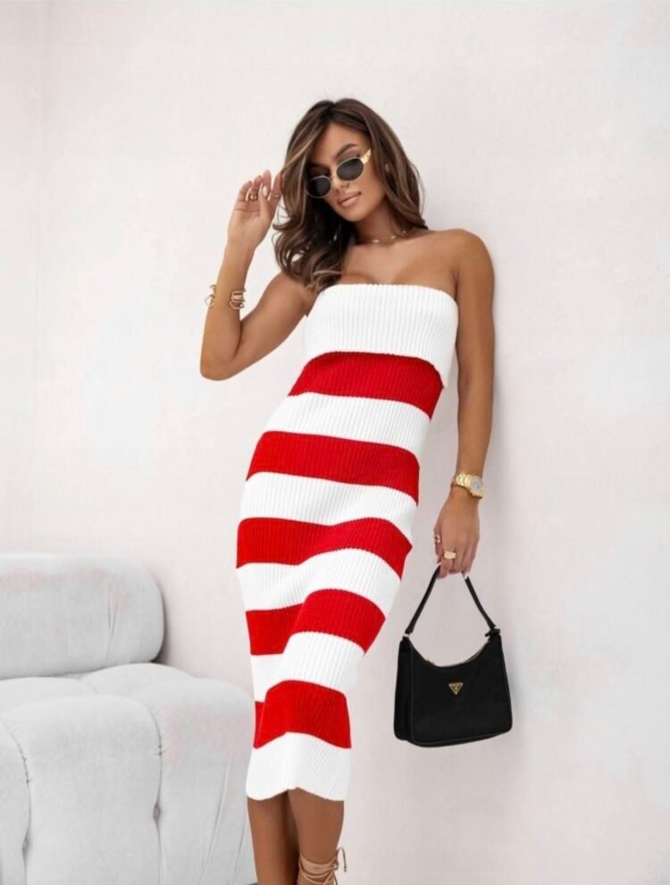 Ribbed Mini Strapless Dress Various Colours - Image 7