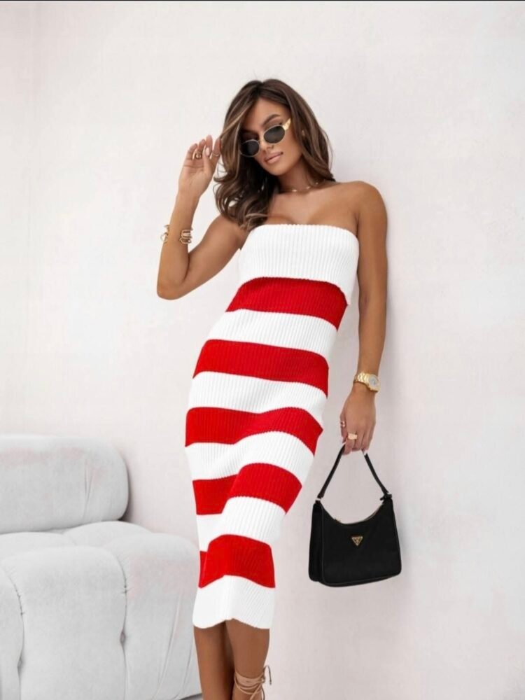 Ribbed Mini Strapless Dress Various Colours - Image 11