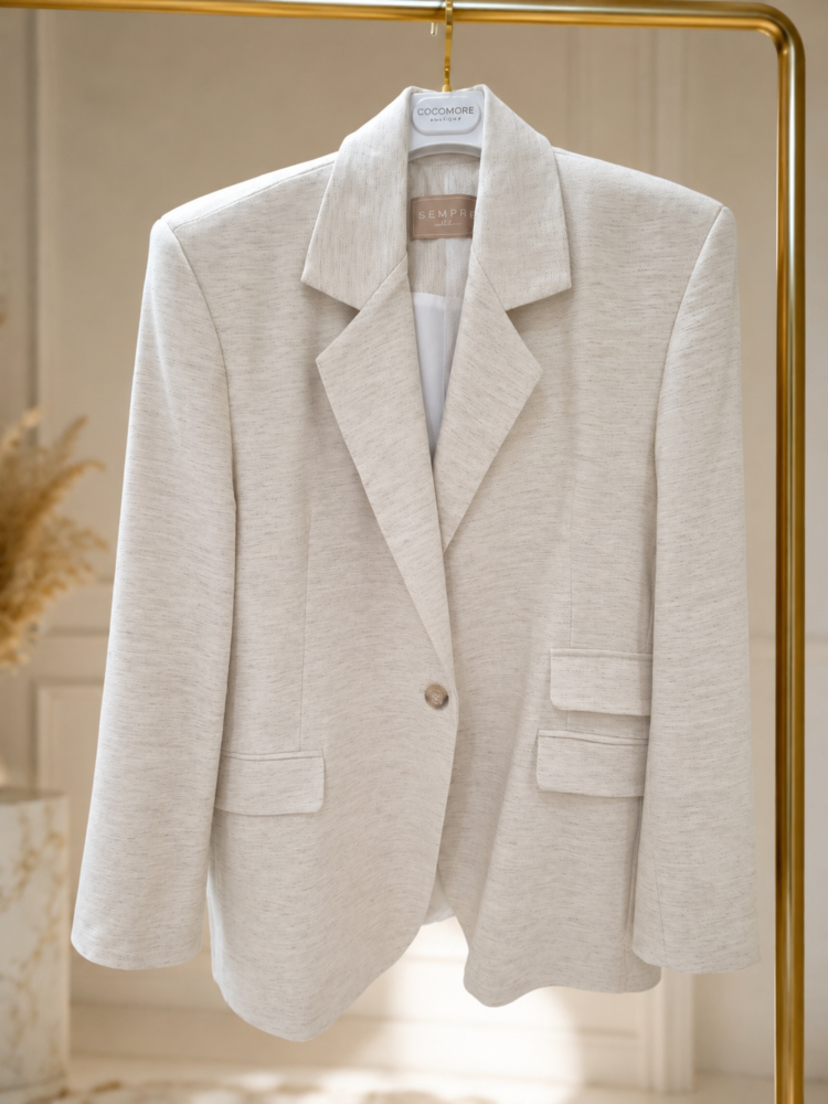 Loose Fitting Jacket Blazer Beige - Image 3