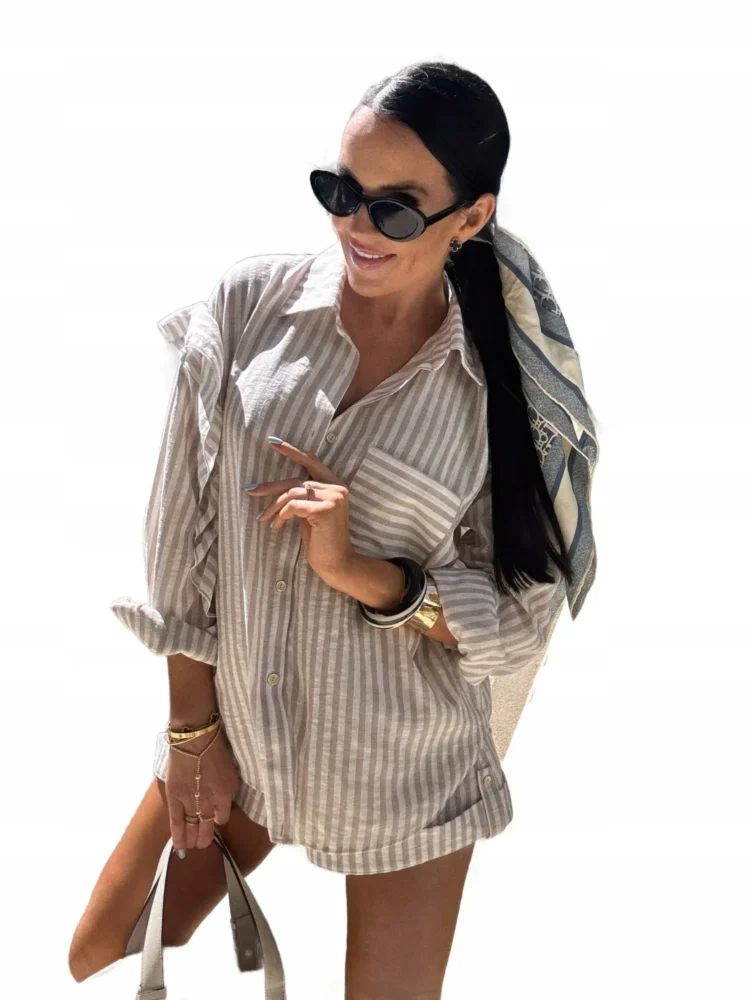 La milla shorts and striped shirt set beige - Image 2
