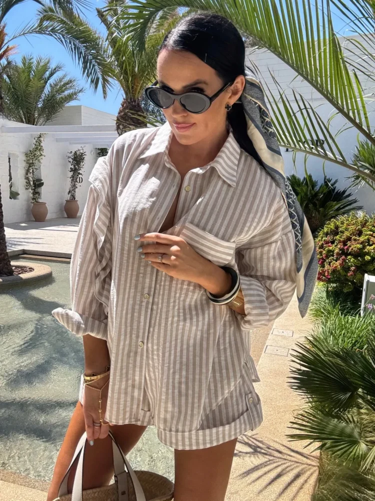 La milla shorts and striped shirt set beige - Image 3