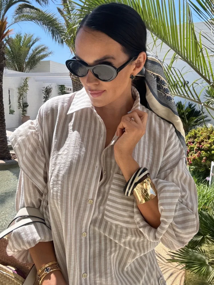 La milla shorts and striped shirt set beige - Image 4