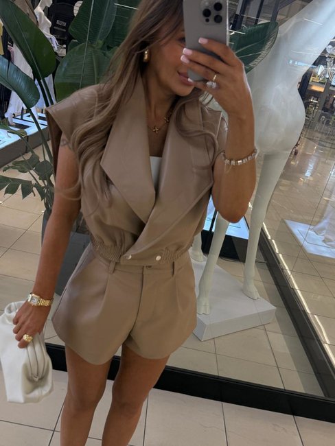 Faux Leather Shorts Beige - Image 4
