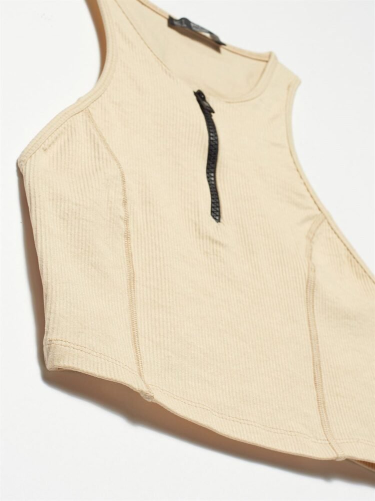 Ribbed Zip Crop Top 2 Colours - Image 4