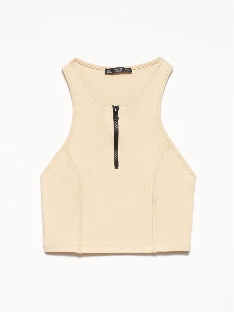 Ribbed Zip Crop Top 2 Colours - Image 2