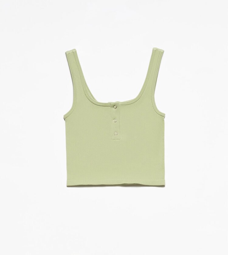 Button Detail Ribbed Tank Top Various Colours - Image 2